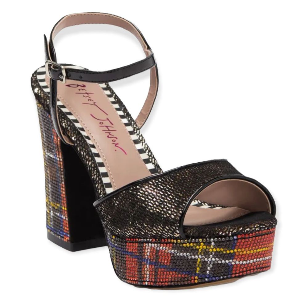 BETSEY JOHNSON Alaia Plaid Print Platform Sandal size 7 NEW